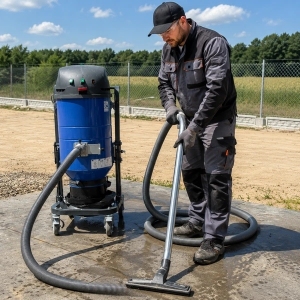 Kompletny system odpylania z długimi wężami do szlifowania posadzek