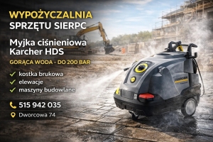 Myjka ciśnieniowa Karcher HDS – wynajem Sierpc, czyszczenie kostki, elewacji i maszyn budowlanych